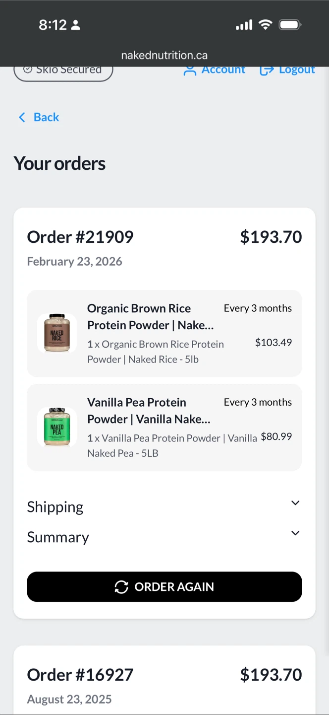 Two Naked Nutrition Protein Powder - 5lb each