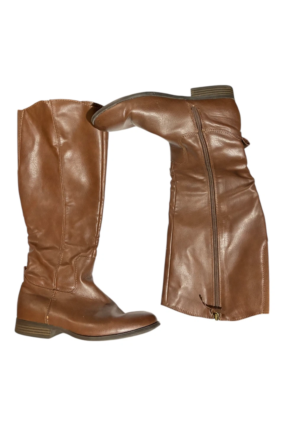 Brown Faux Leather Knee-High Boots Size 8.5