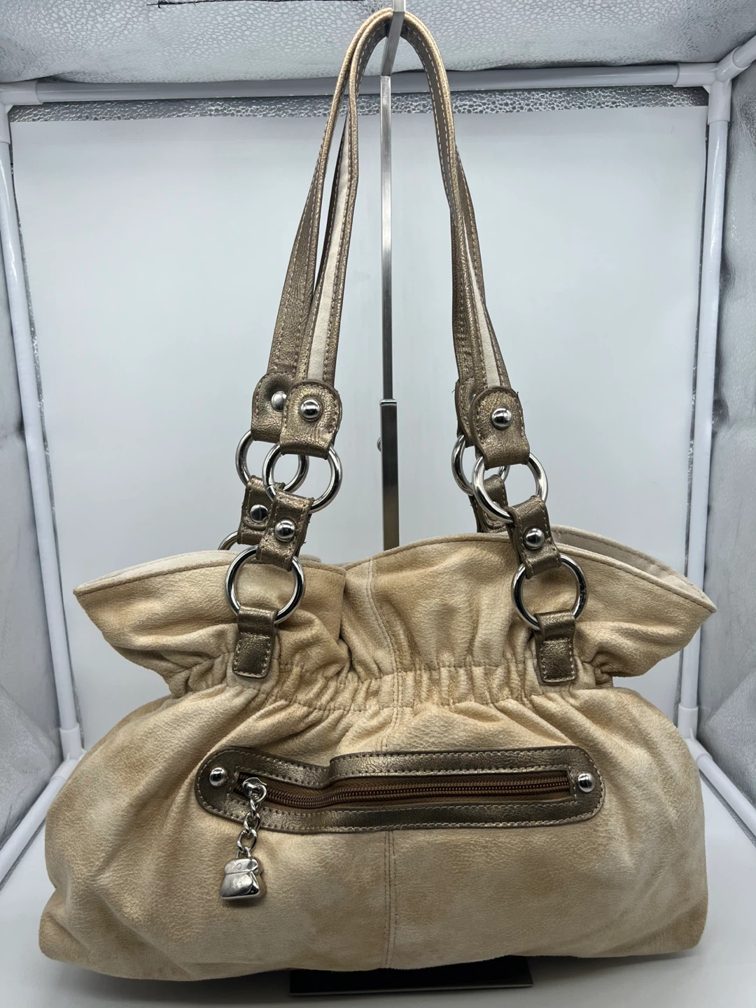 KATHY VAN ZEELAND Y2K Beige Metallic Accents Shoulder Bag - photo 5