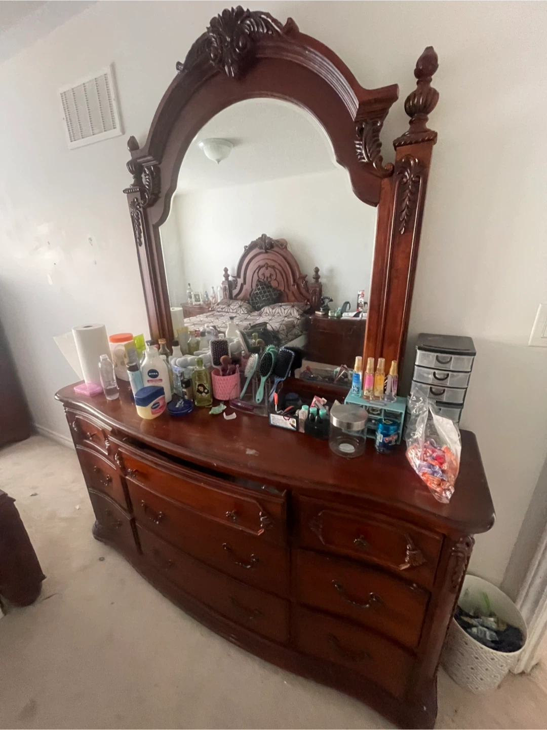 Dark Wood Bedroom Set - Dresser, Nightstand, Headboard - photo 3
