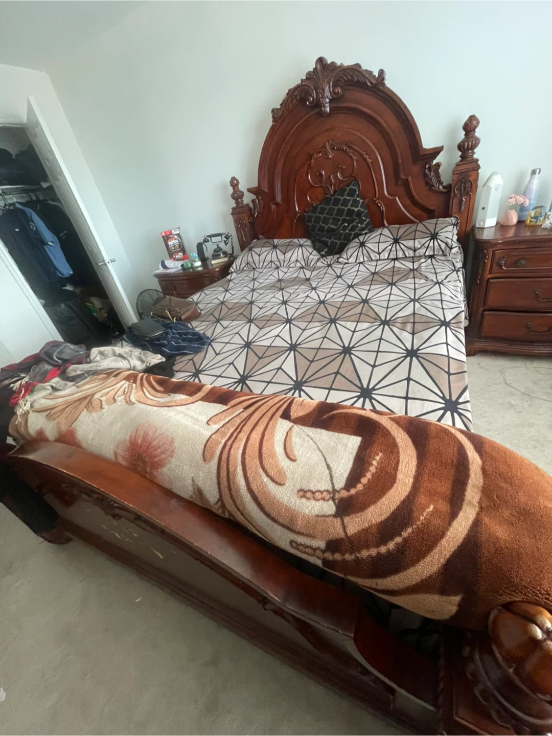 Dark Wood Bedroom Set - Dresser, Nightstand, Headboard