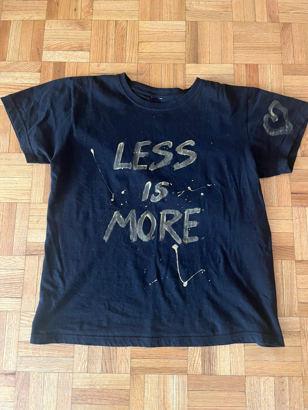 Black T-Shirt "Less Is More" custom design gold paint