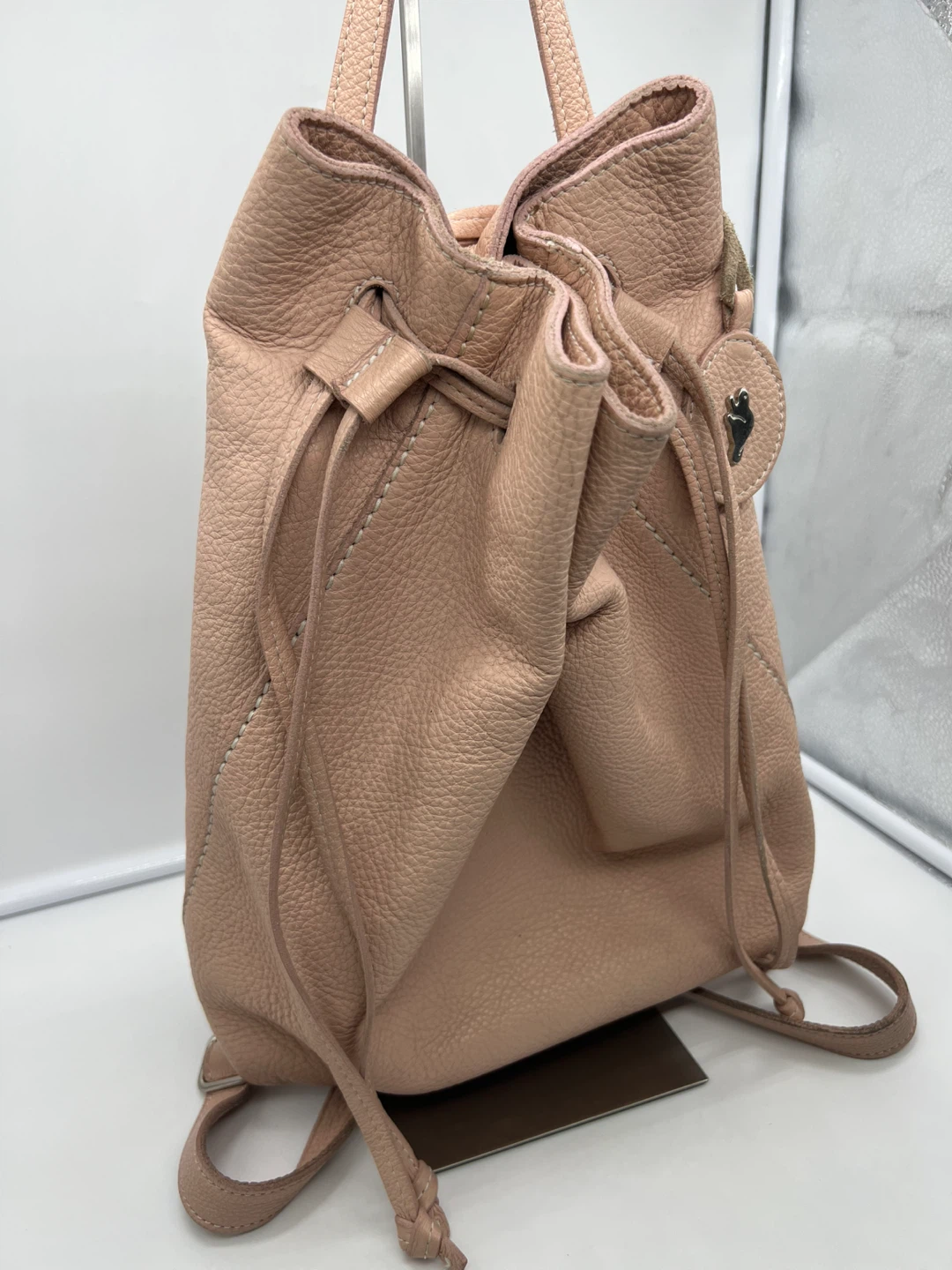 ROOTS Blush Pink Pebbled Leather Drawstring Backpack - photo 4