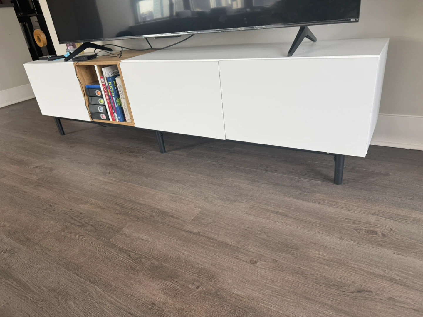 Open to all offers!! White Media Console with Wood Accent 🥕