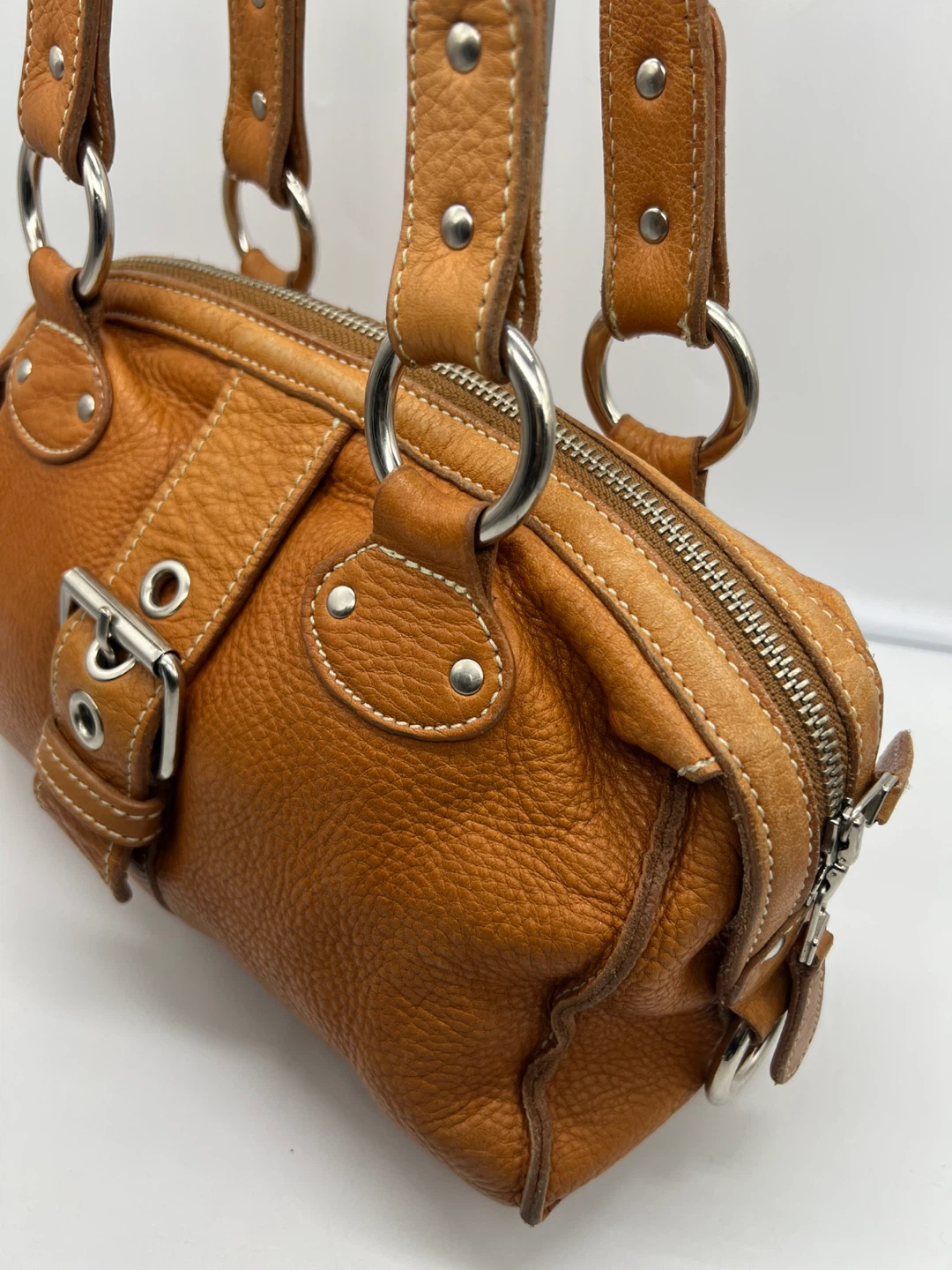 ROOTS VINTAGE Tan Brown Leather Double Handles Shoulder Bag - photo 2