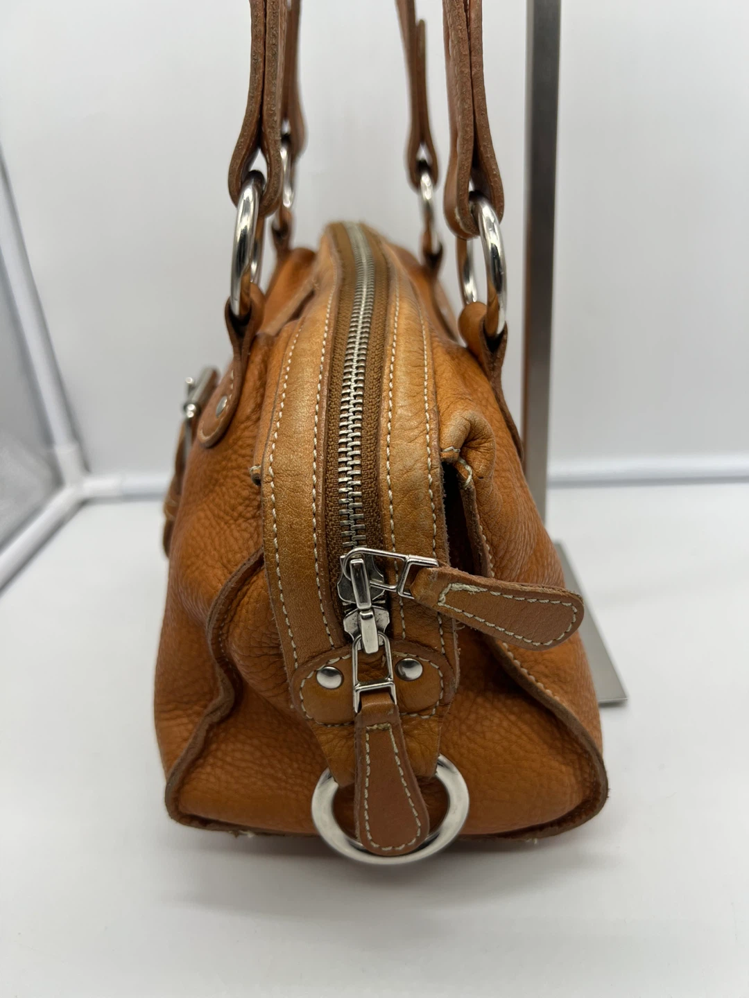 ROOTS VINTAGE Tan Brown Leather Double Handles Shoulder Bag - photo 3