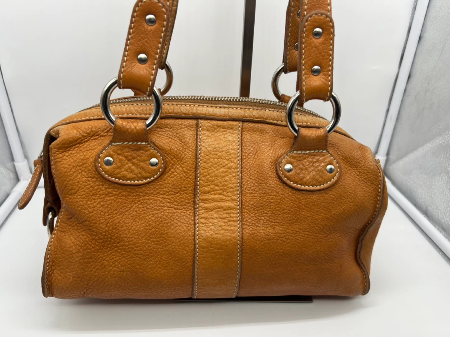 ROOTS VINTAGE Tan Brown Leather Double Handles Shoulder Bag - photo 4