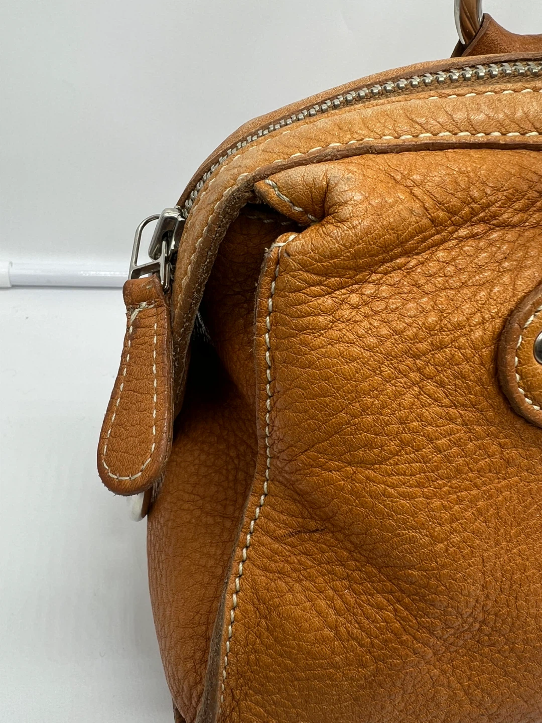 ROOTS VINTAGE Tan Brown Leather Double Handles Shoulder Bag - photo 5