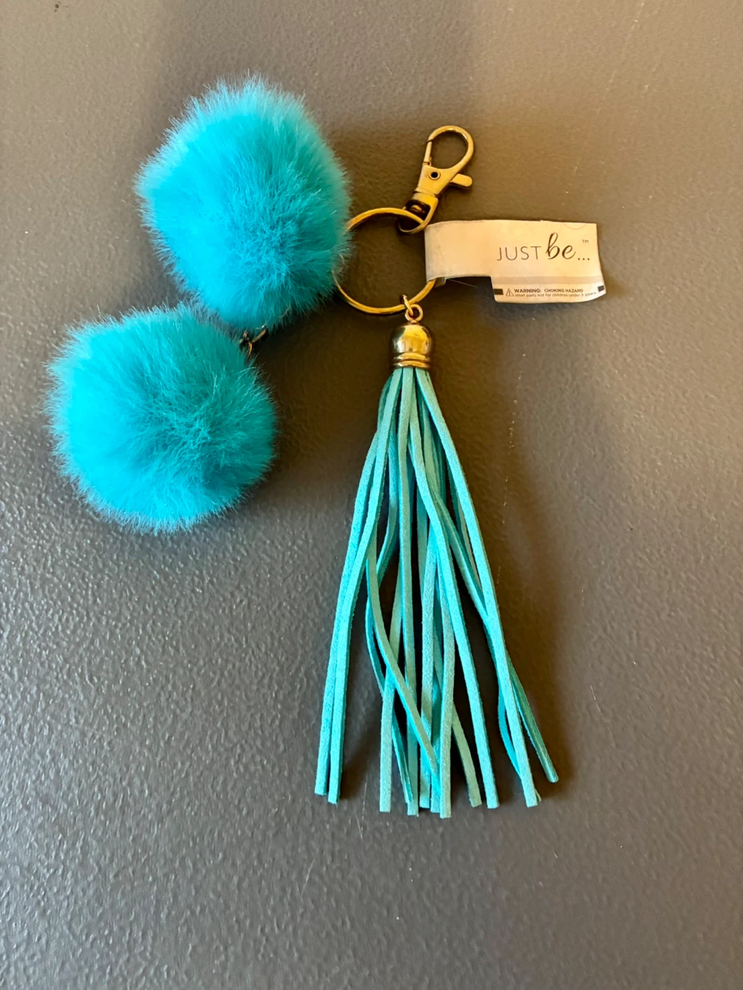 Just Be Teal Faux Fur Pom Pom Tassel Keychain