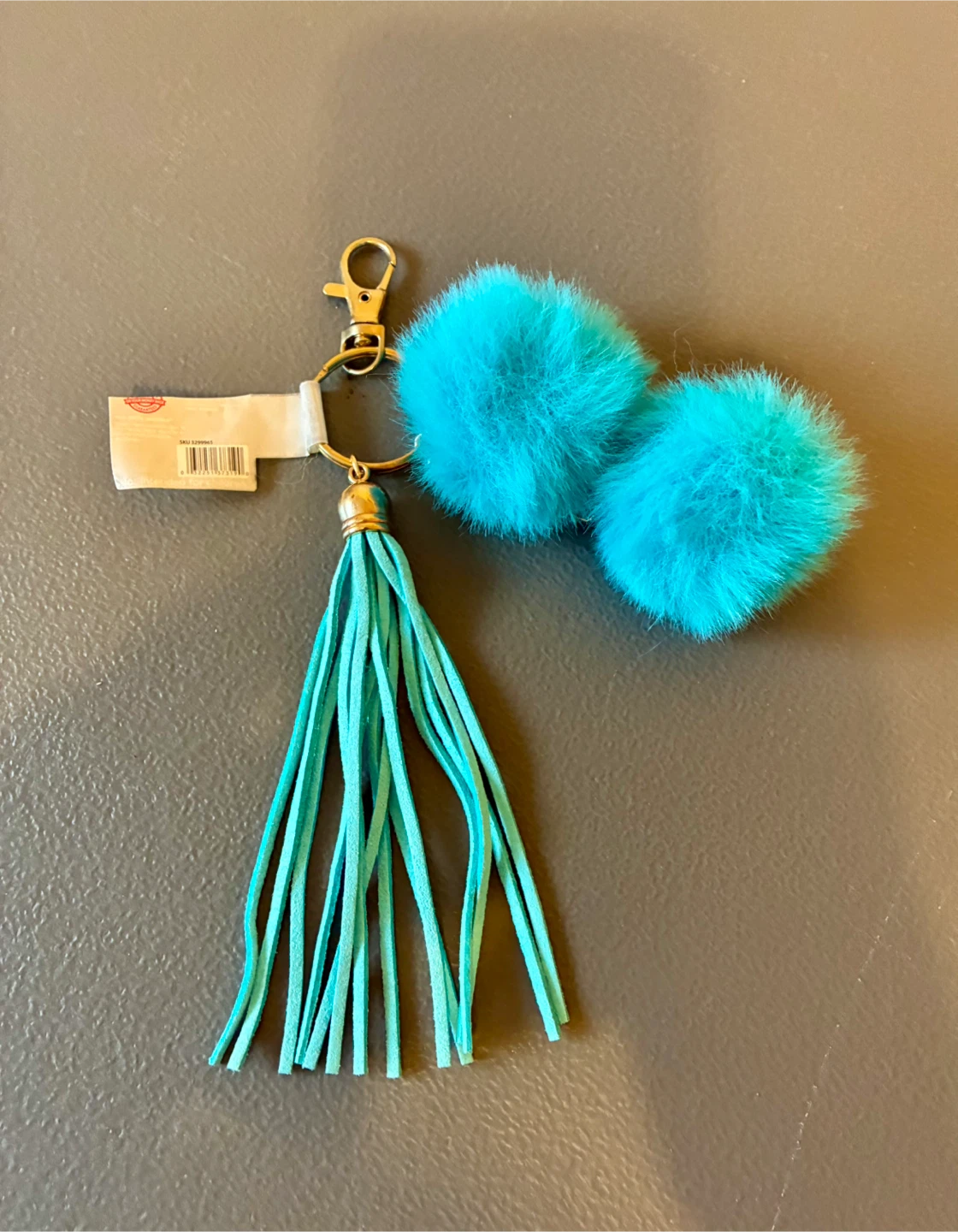 Just Be Teal Faux Fur Pom Pom Tassel Keychain - photo 2