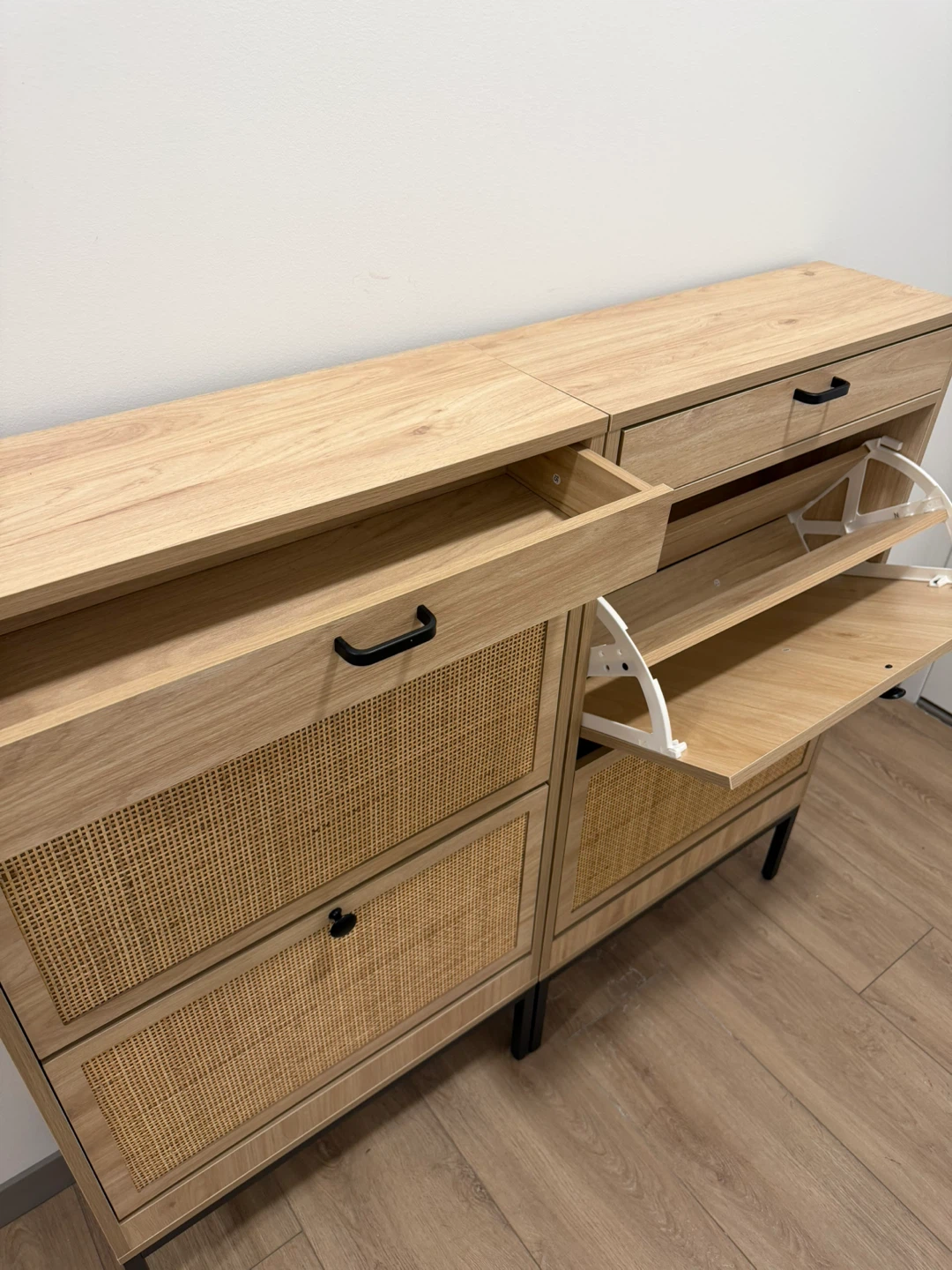 Wooden Shoe Cabinet with Rattan Doors