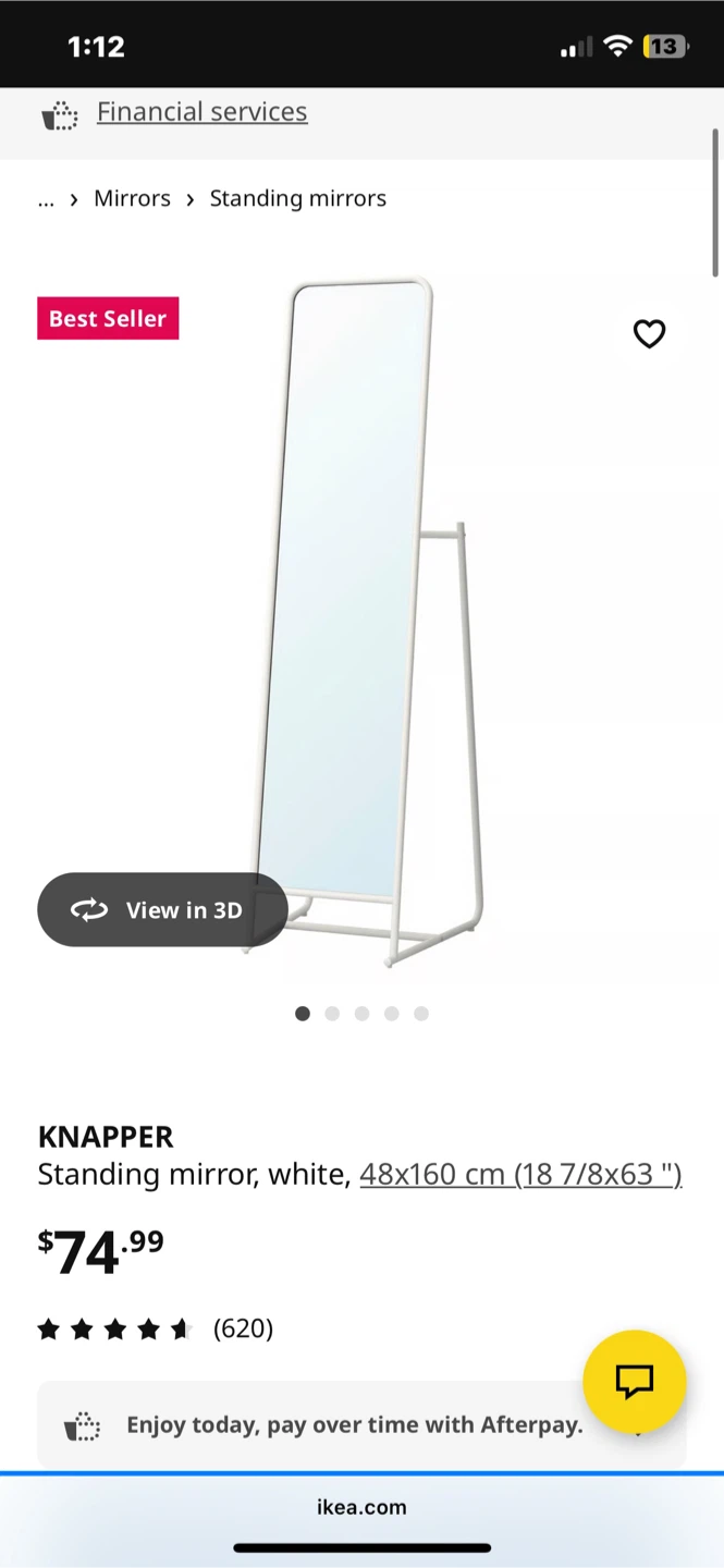 IKEA KNAPPER Standing Mirror - White, 48x160 cm