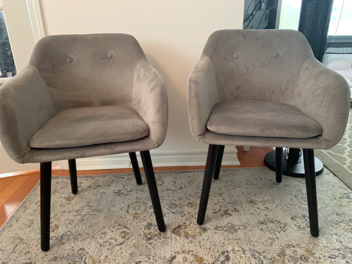 Grey Velvet Arm Chairs - Set of 2