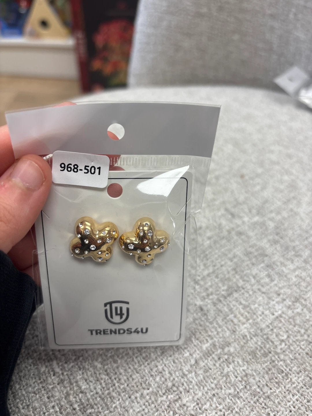 TRENDS4U Gold Clover Crystal Stud Earrings
