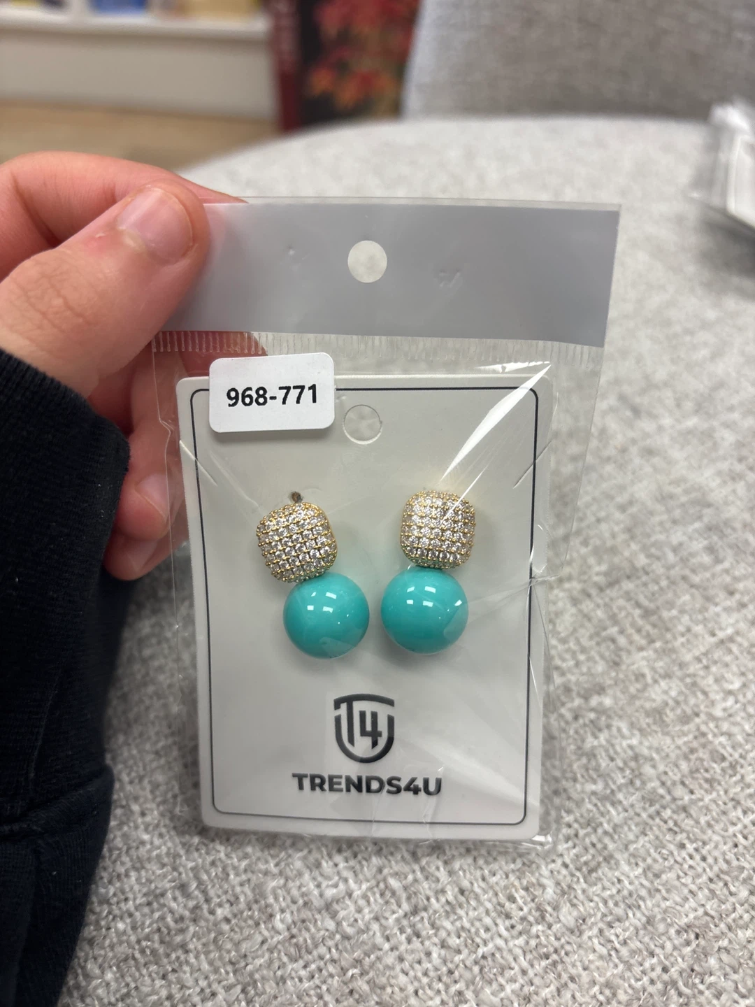 TRENDS4U Turquoise Ball & Crystal Square Earrings
