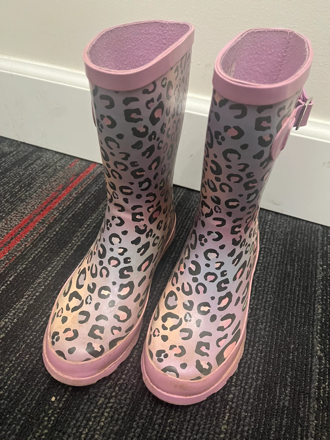 Pink Leopard Print Rubber Boots - Size 2