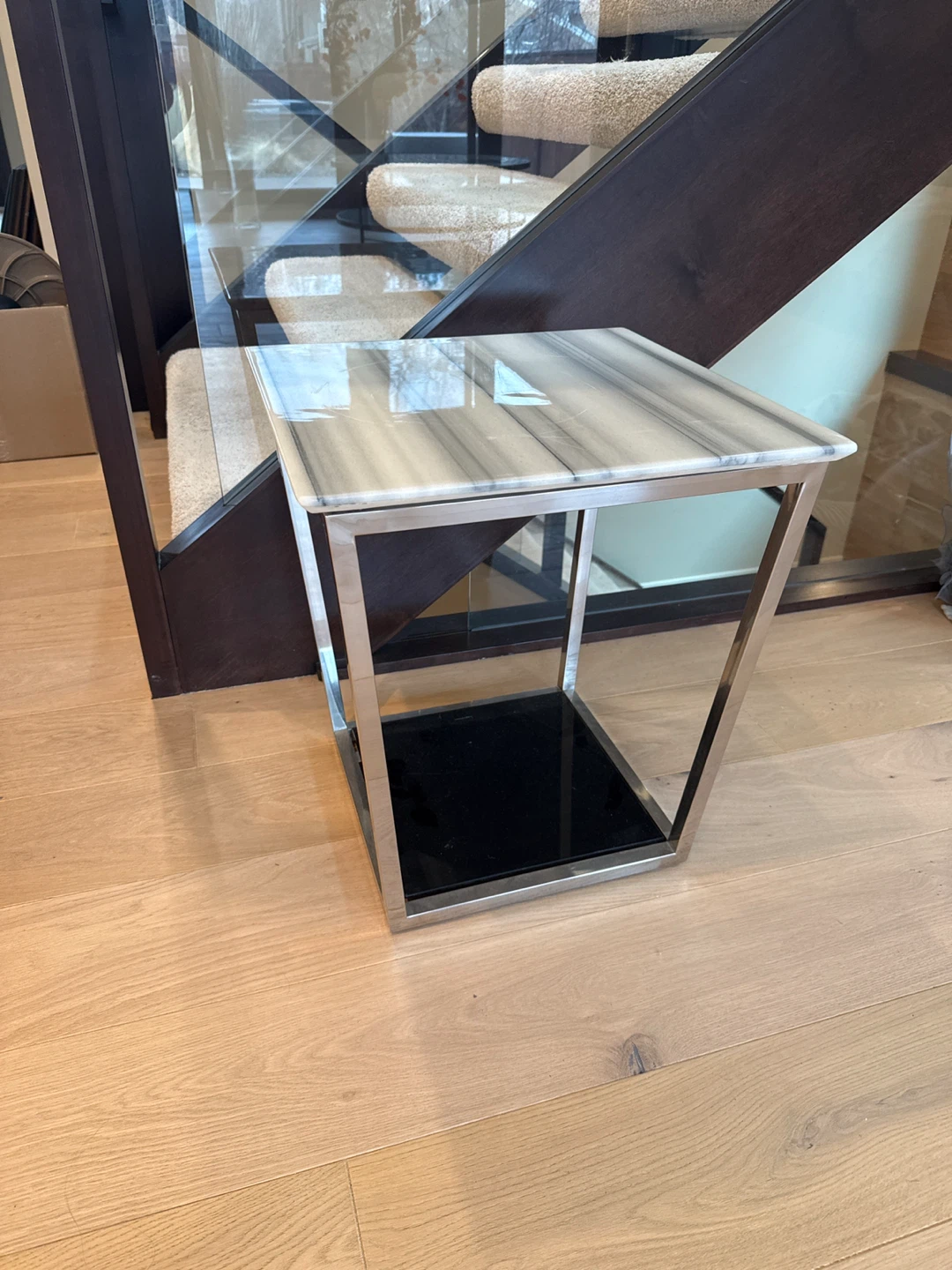 Marble Top Side Table with Black Shelf