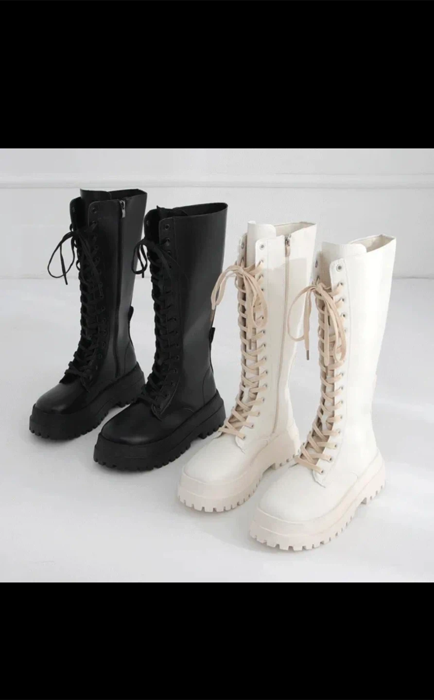 Black Lace-Up Platform Knee-High Boots - photo 5