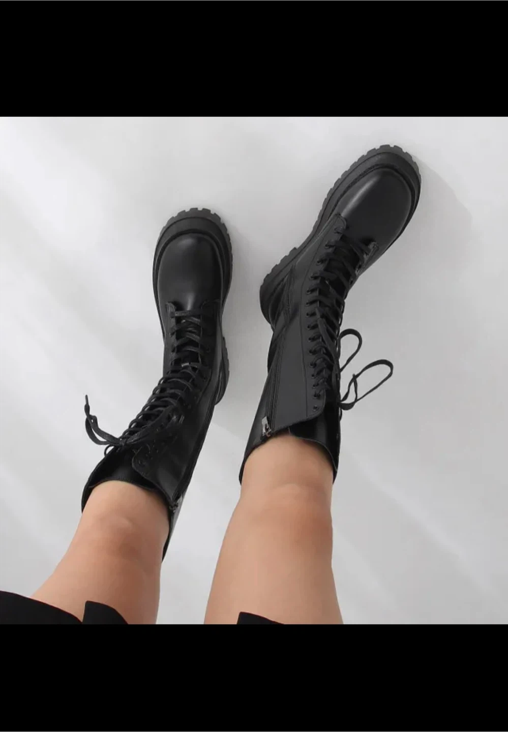 Black Lace-Up Platform Knee-High Boots - photo 3