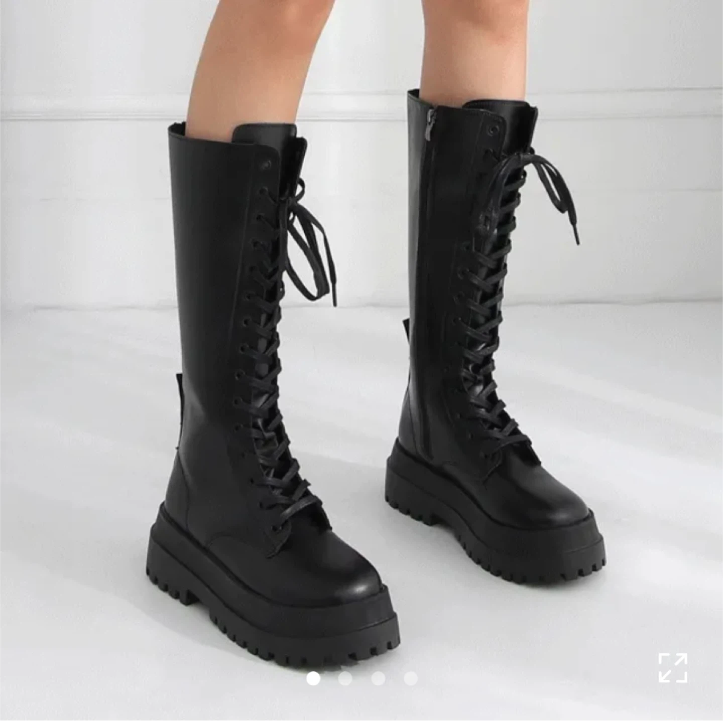 Black Lace-Up Platform Knee-High Boots