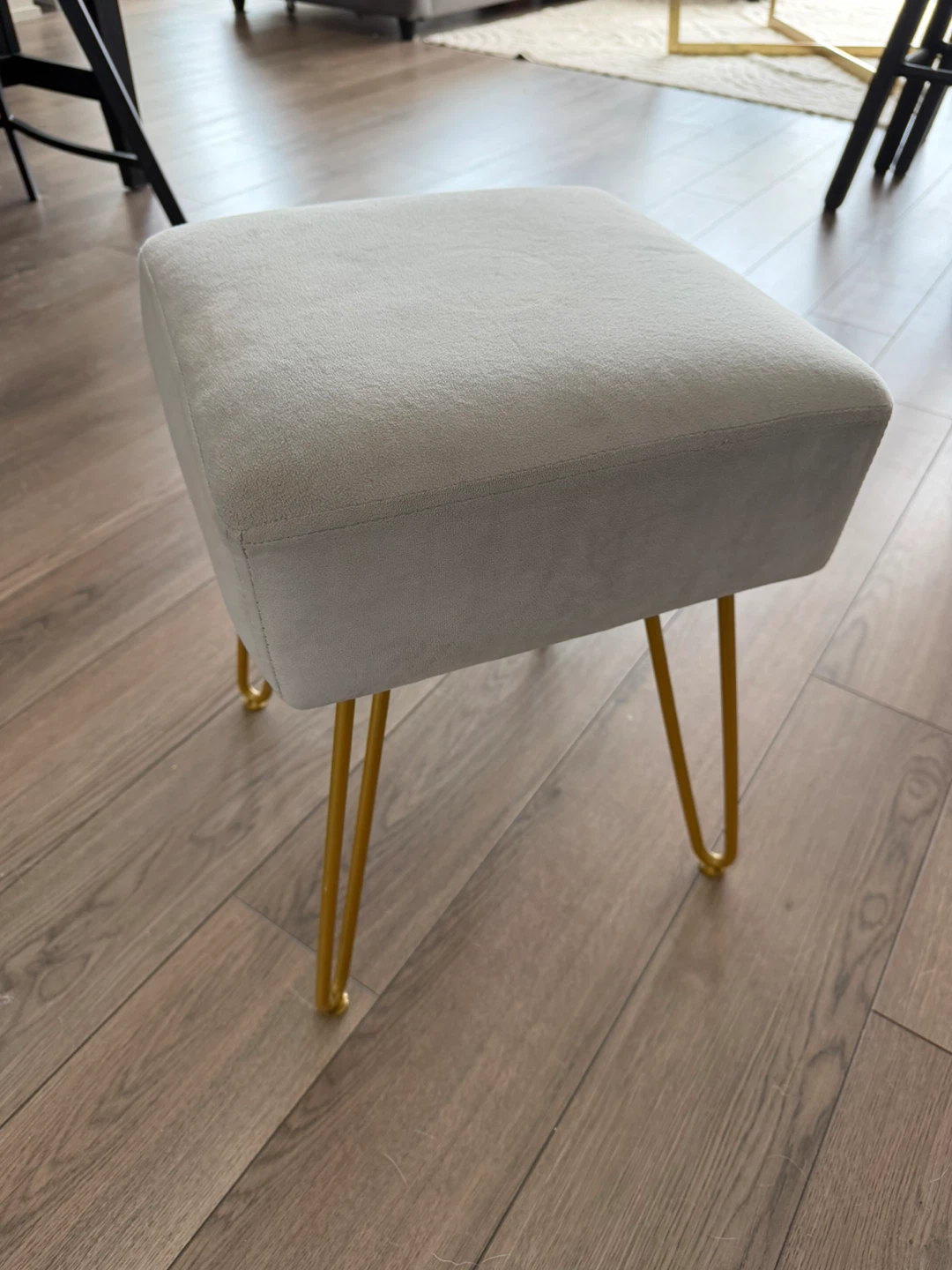 Square Velvet stool with Gold Legs