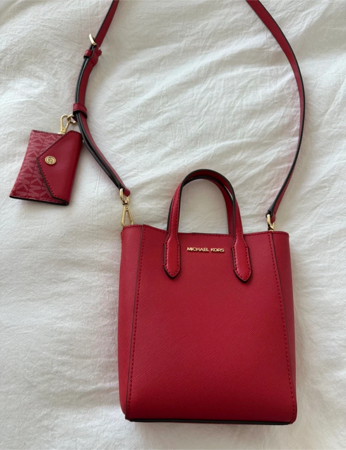 Michael Kors Red Leather Mini Tote Bag with Cardholder
