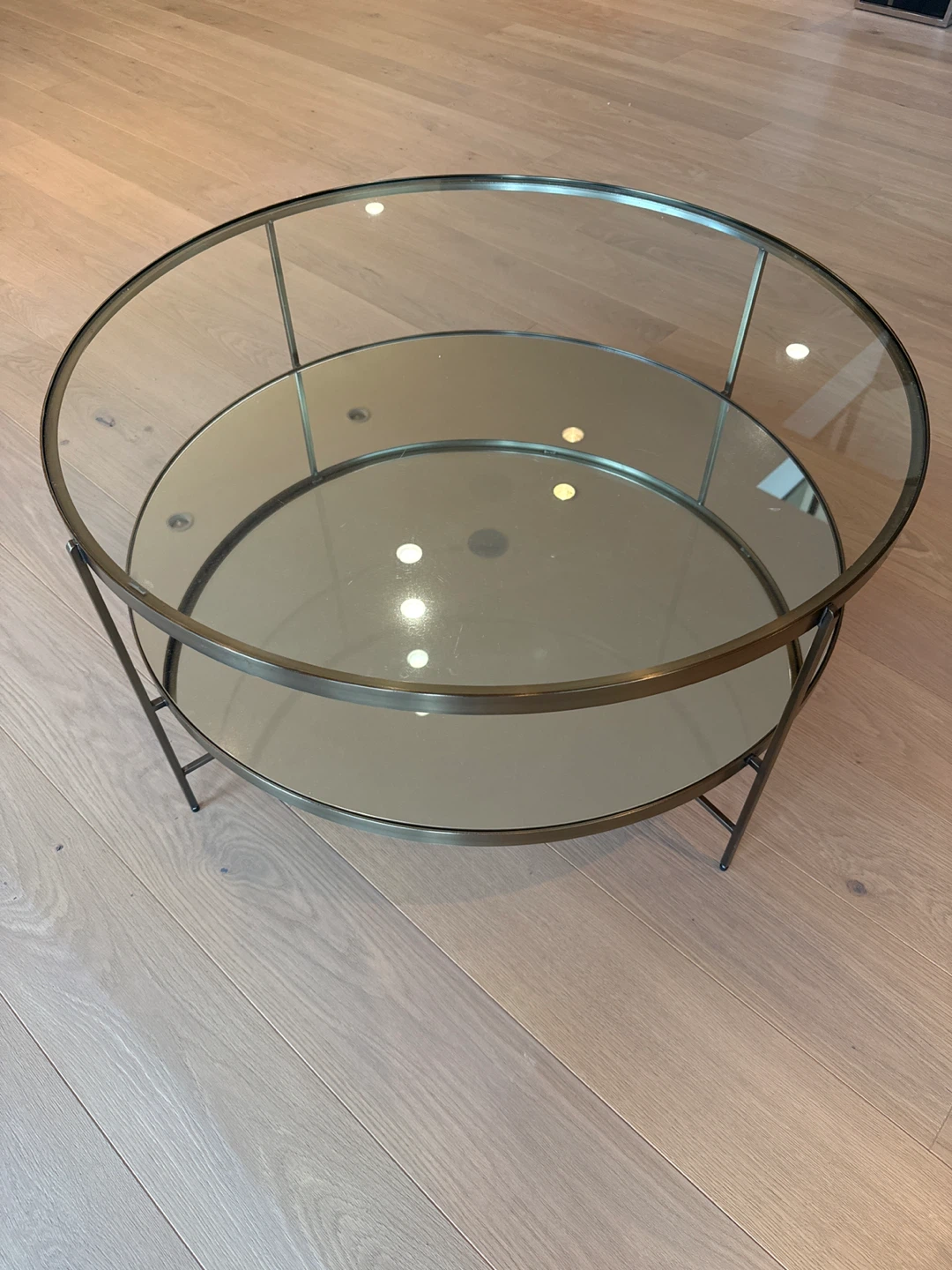 Round Mirrored Coffee Table with Glass Top