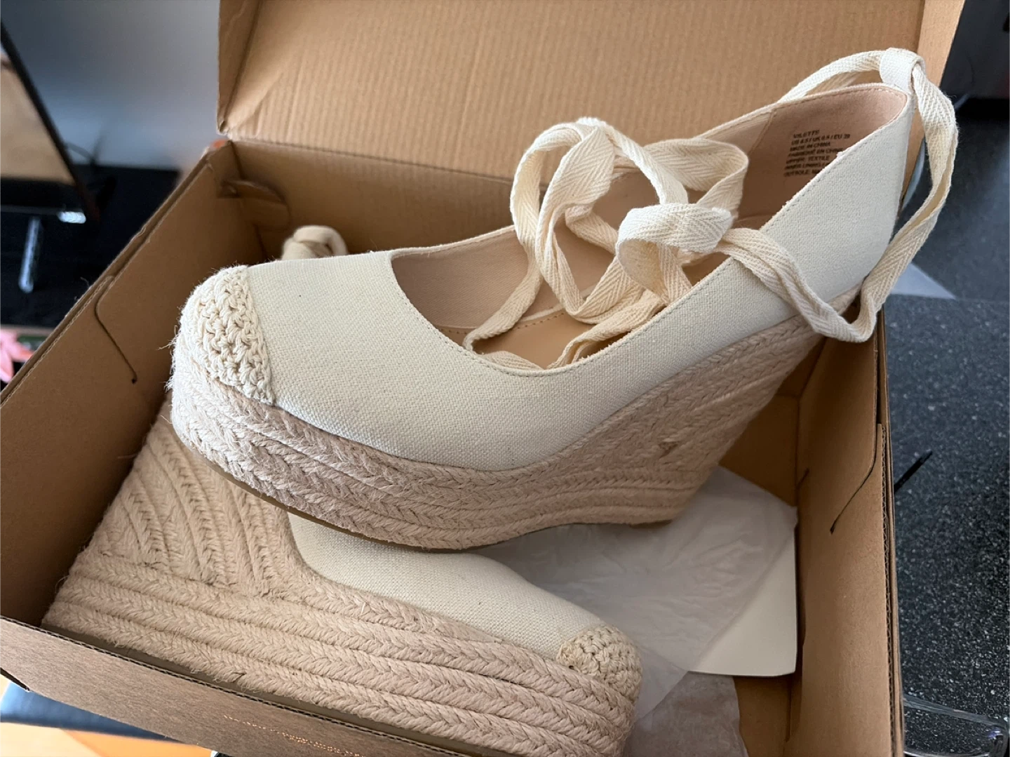 ShoeDazzle "Violette" Espadrille Wedges - Natural, Size 8.5 - photo 2