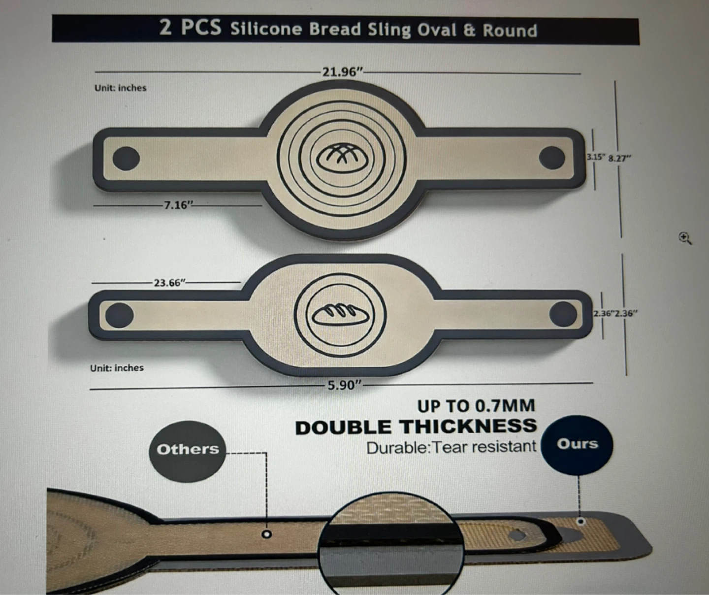 2 PCS Silicone Bread Sling Oval & Round Baking Mats
