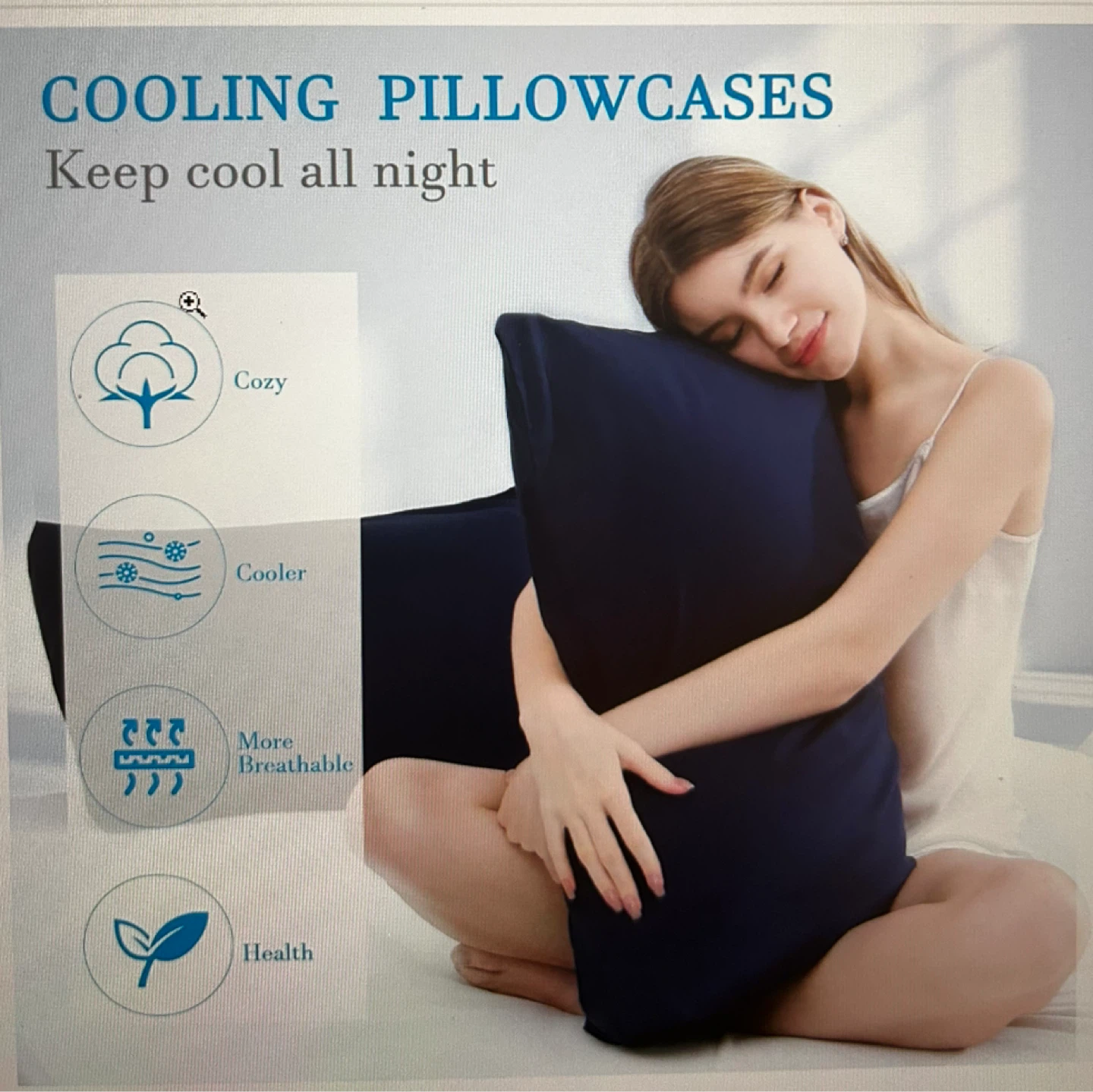 Organic Bamboo & Linen Pillowcase - Navy Blue (20"x36") - photo 2