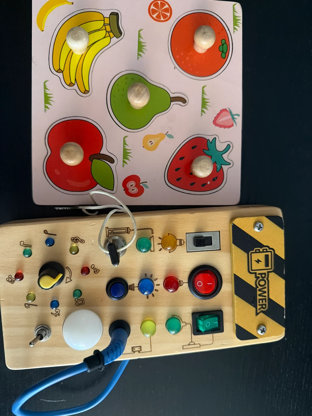 Wooden Activity Board and Fruit Puzzle