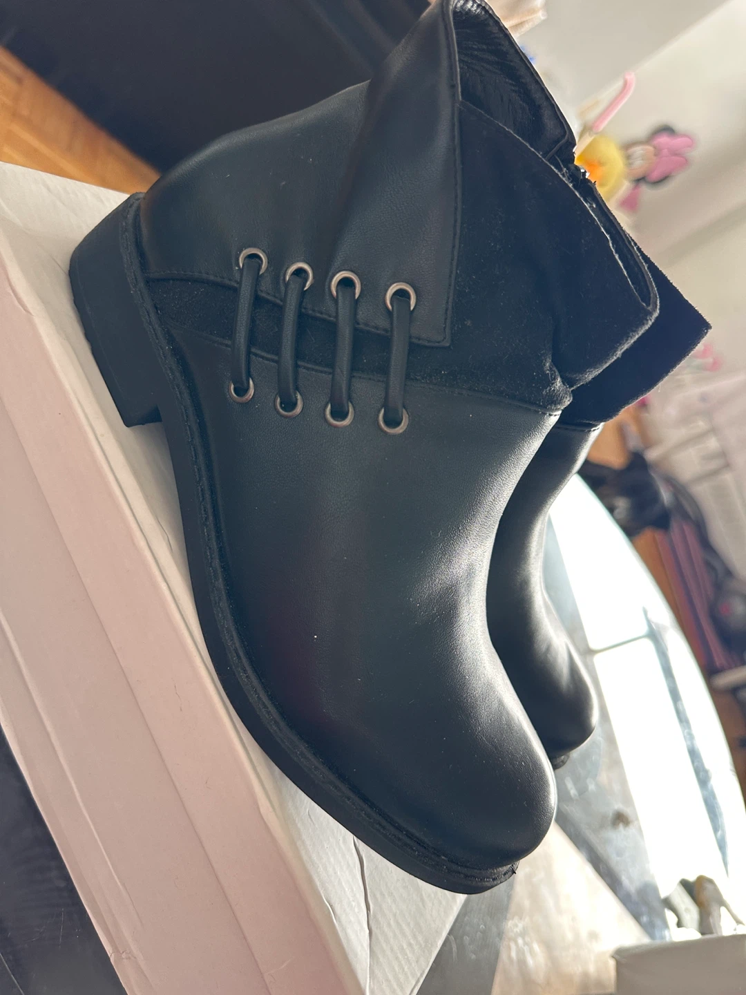 Black Ankle Boots with Lacing Detail