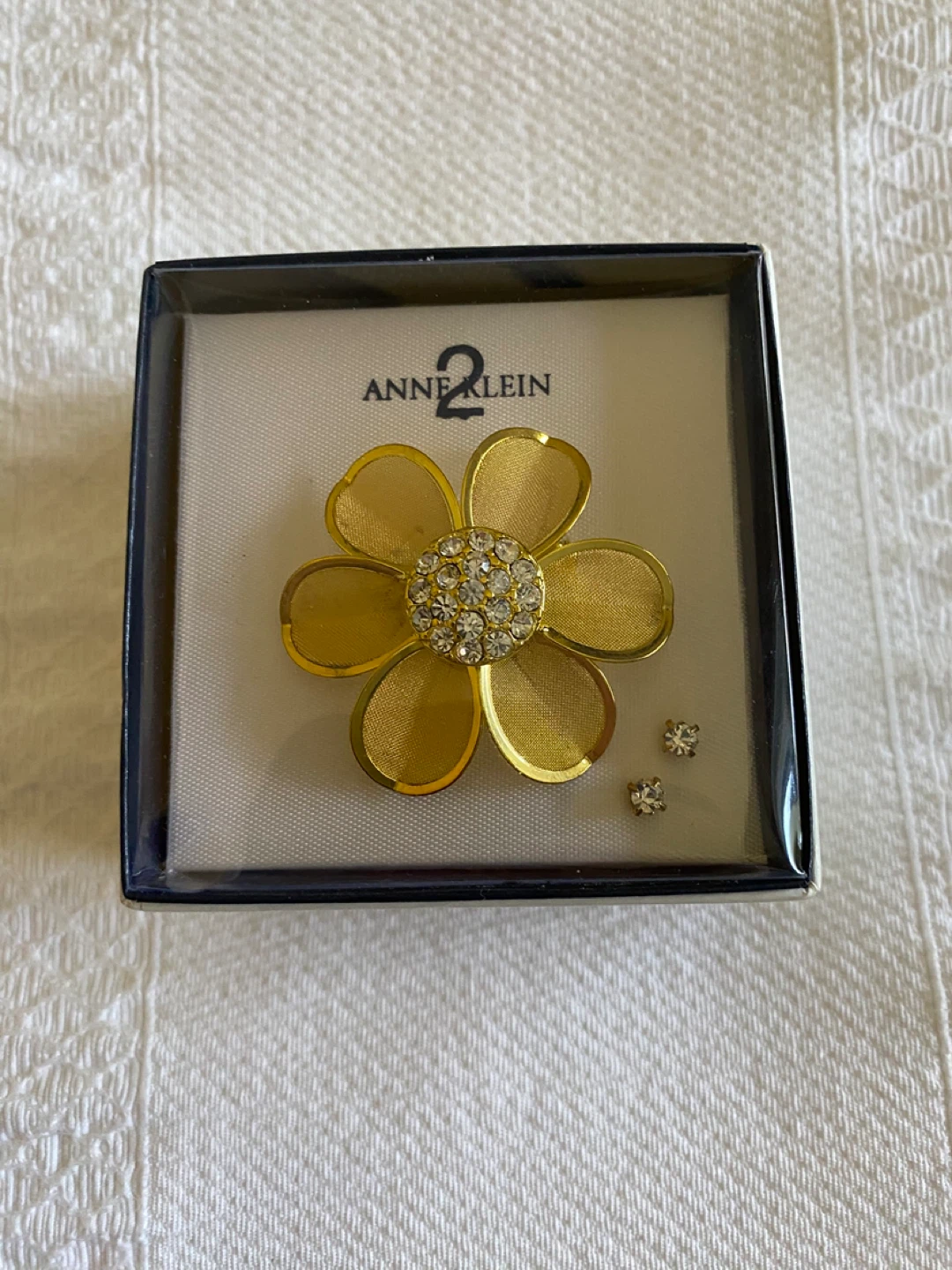 Anne Klein Gold Flower Brooch and Earrings Set
