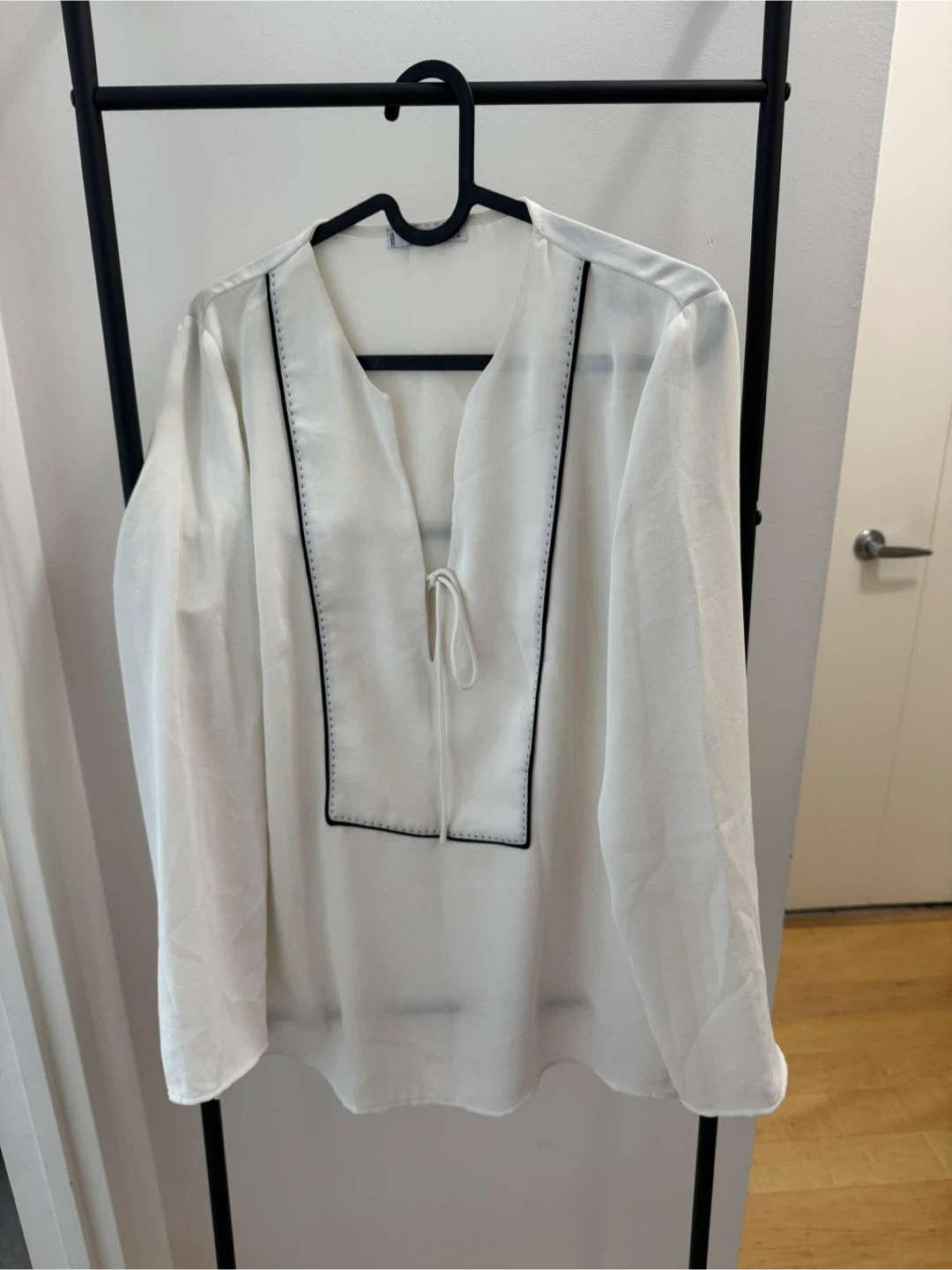 Mango- White Blouse with Black Trim