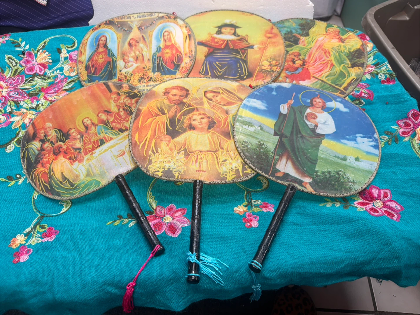 Religious Themed Decorative Hand Fans (Set of 6)