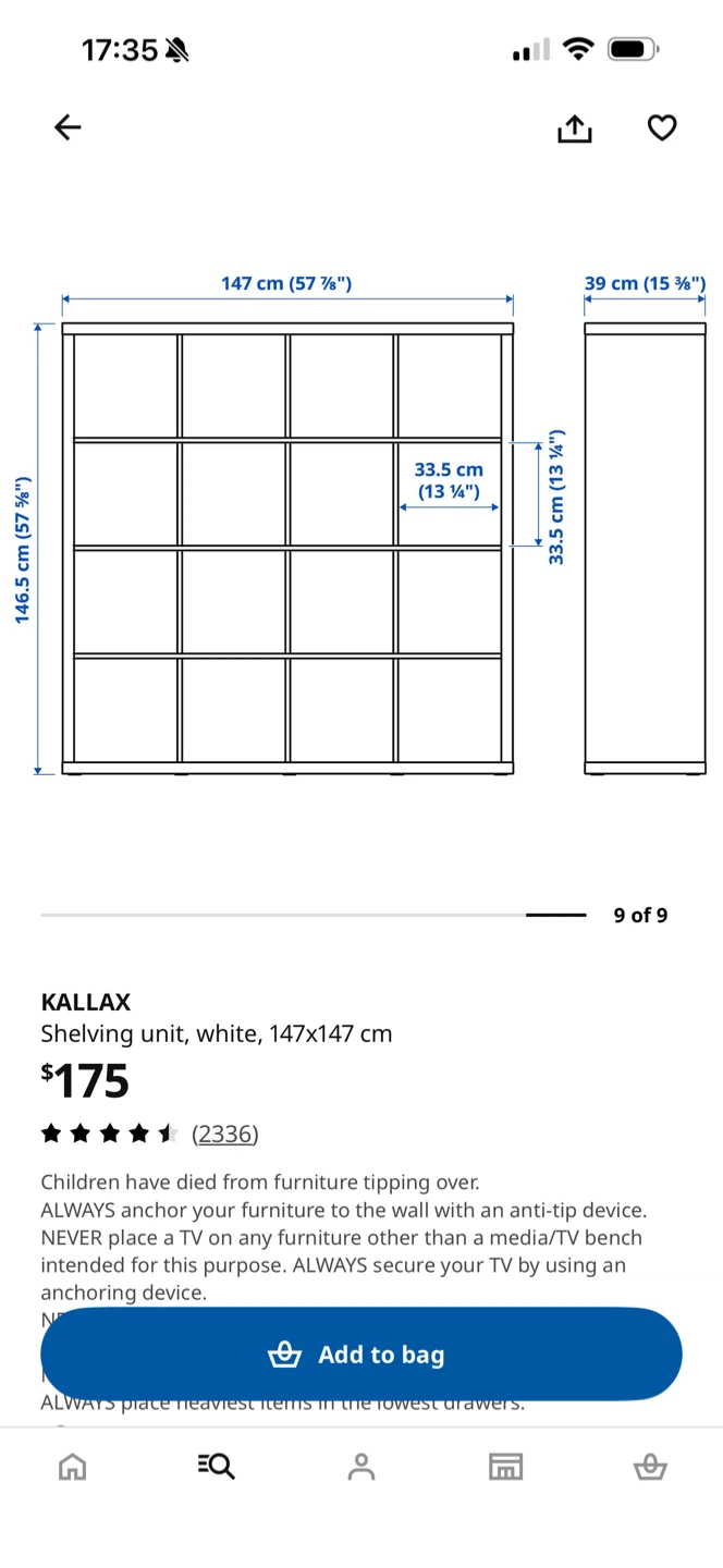 IKEA KALLAX Shelving Unit - White, 147x147 cm - photo 2