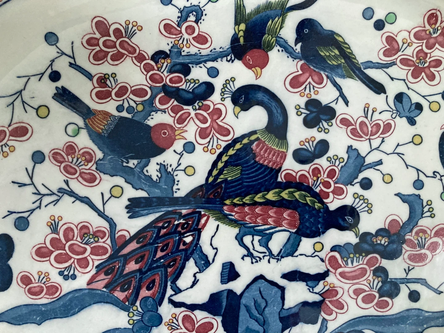 Vintage Asian Bird Motif Large Ceramic Oval Platter - photo 2