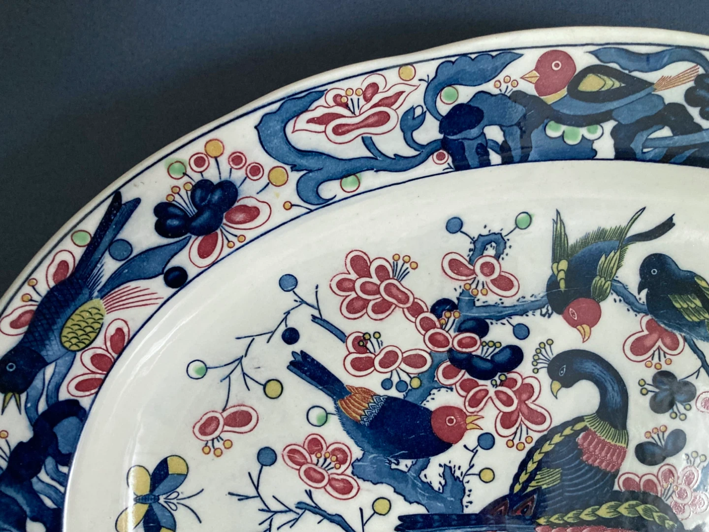 Vintage Asian Bird Motif Large Ceramic Oval Platter - photo 3