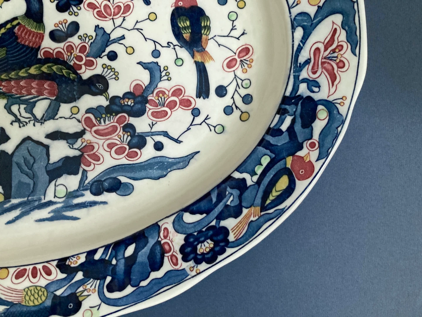 Vintage Asian Bird Motif Large Ceramic Oval Platter - photo 5