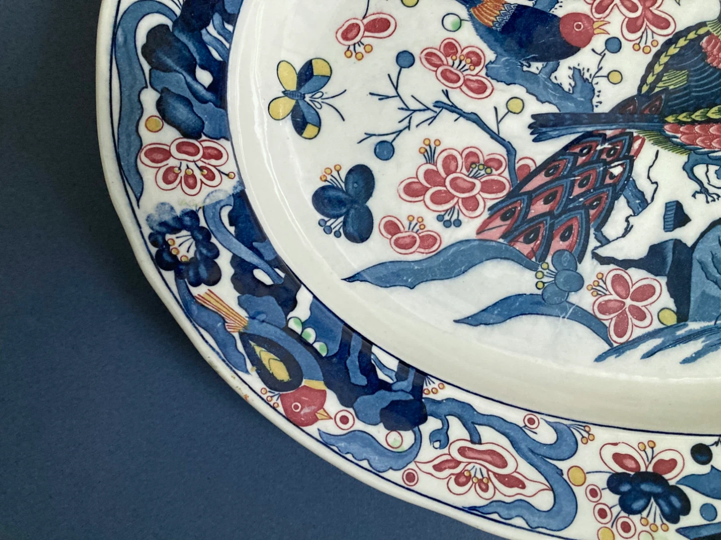 Vintage Asian Bird Motif Large Ceramic Oval Platter - photo 4