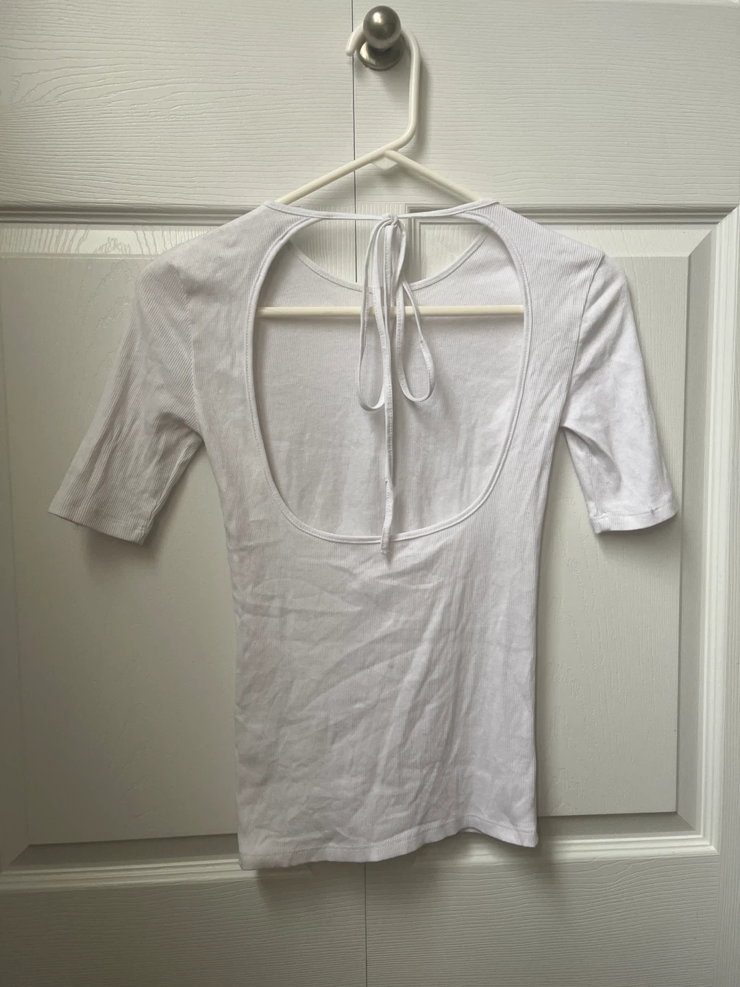 White Ribbed Backless Top