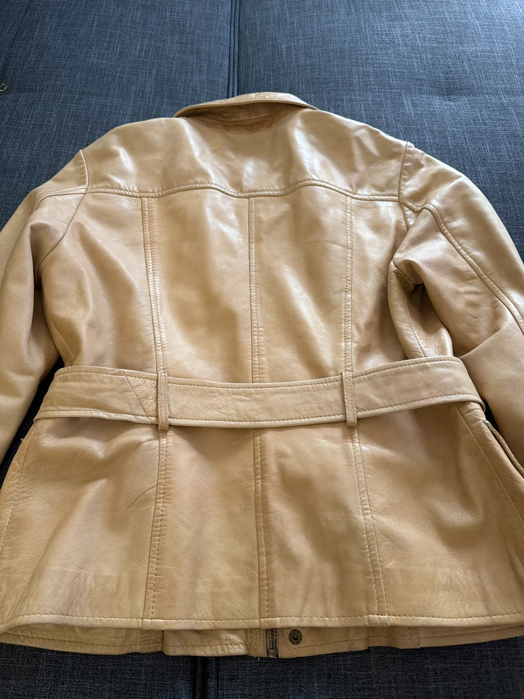Brown / Beige 100% Leather Jacket with Belt - photo 2