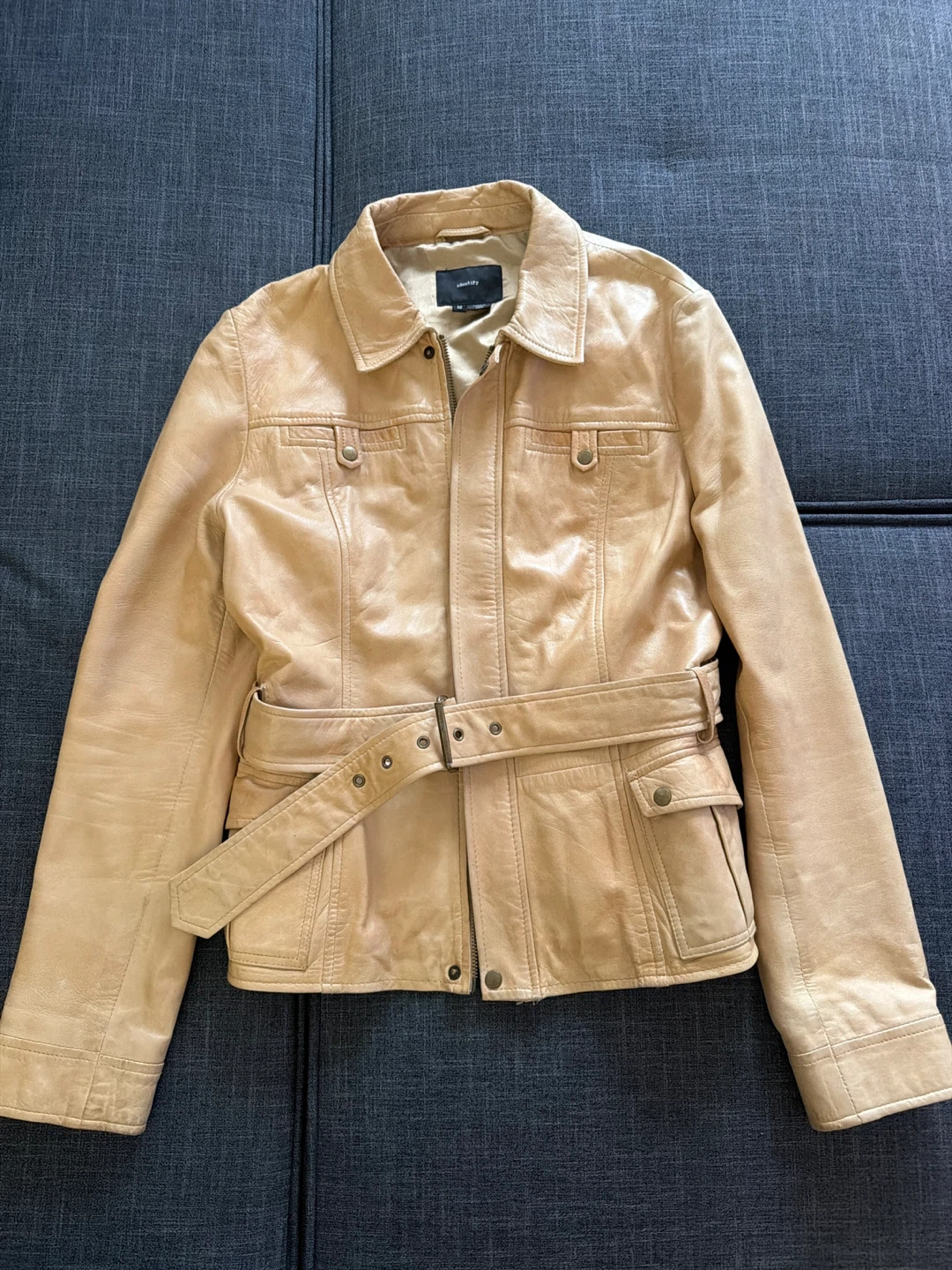 Brown / Beige 100% Leather Jacket with Belt