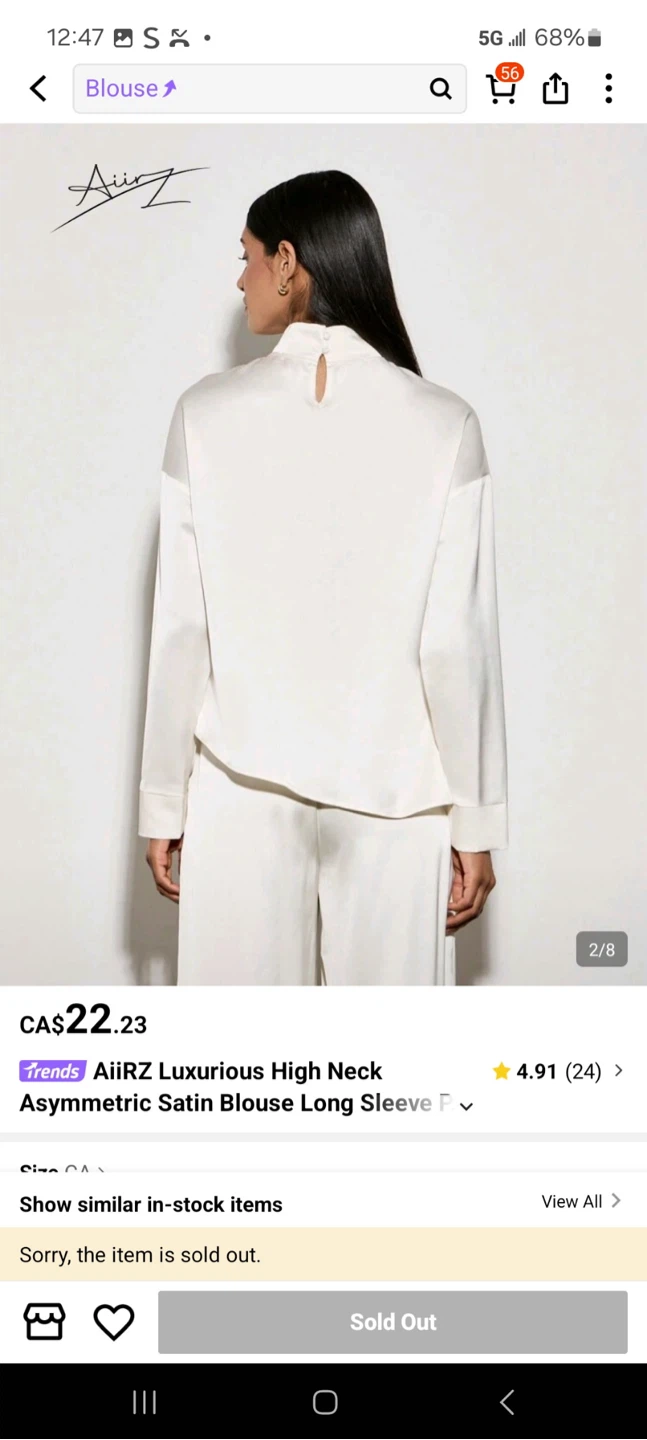 AiiRZ High Neck Asymmetric Satin Blouse NEW