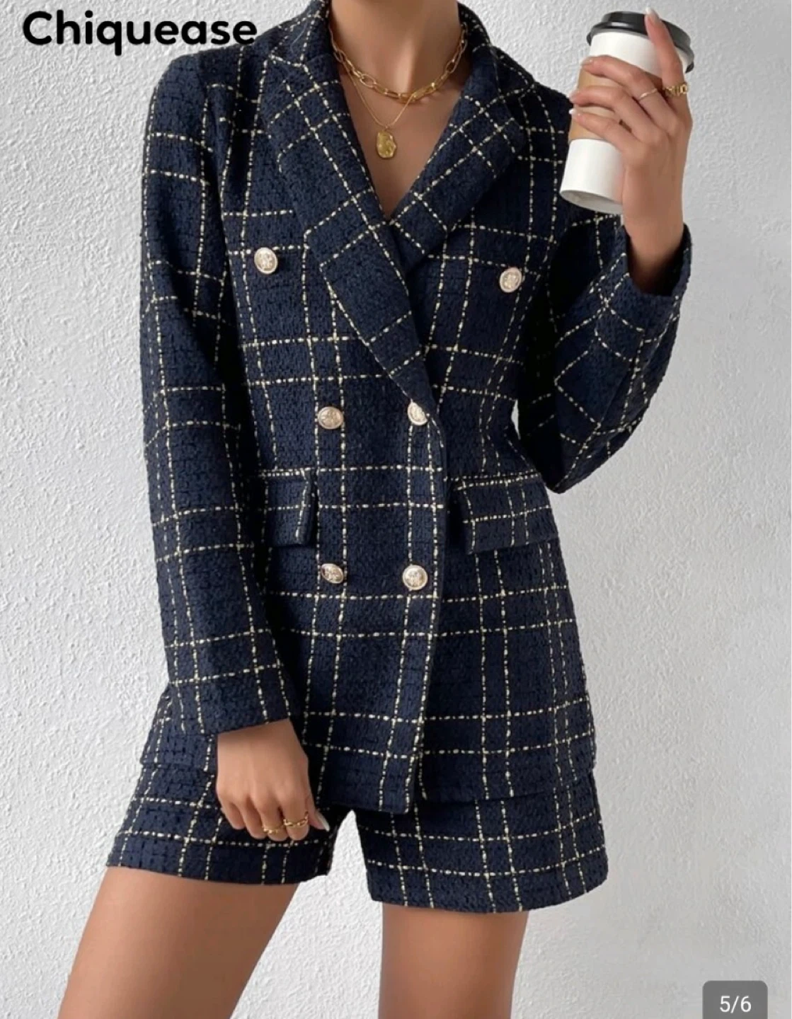 NEW Plaid Tweed Blazer & Shorts Set
