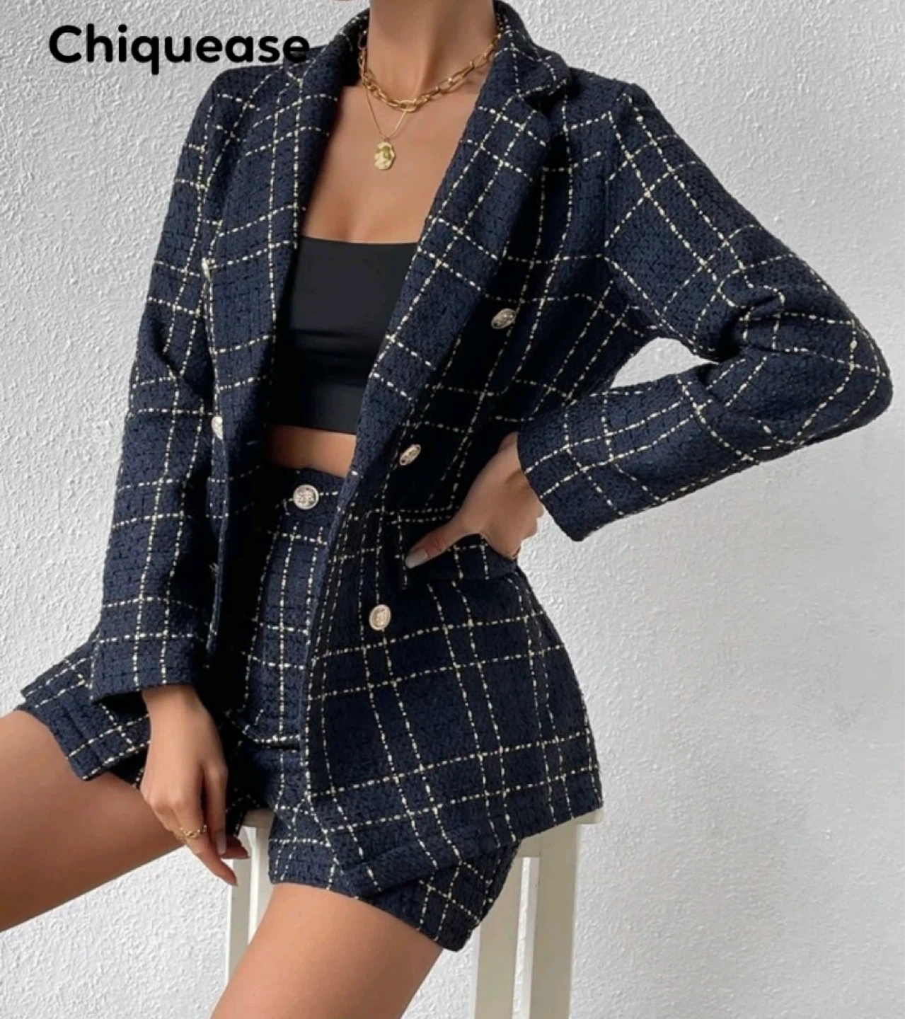 NEW Plaid Tweed Blazer & Shorts Set - photo 3