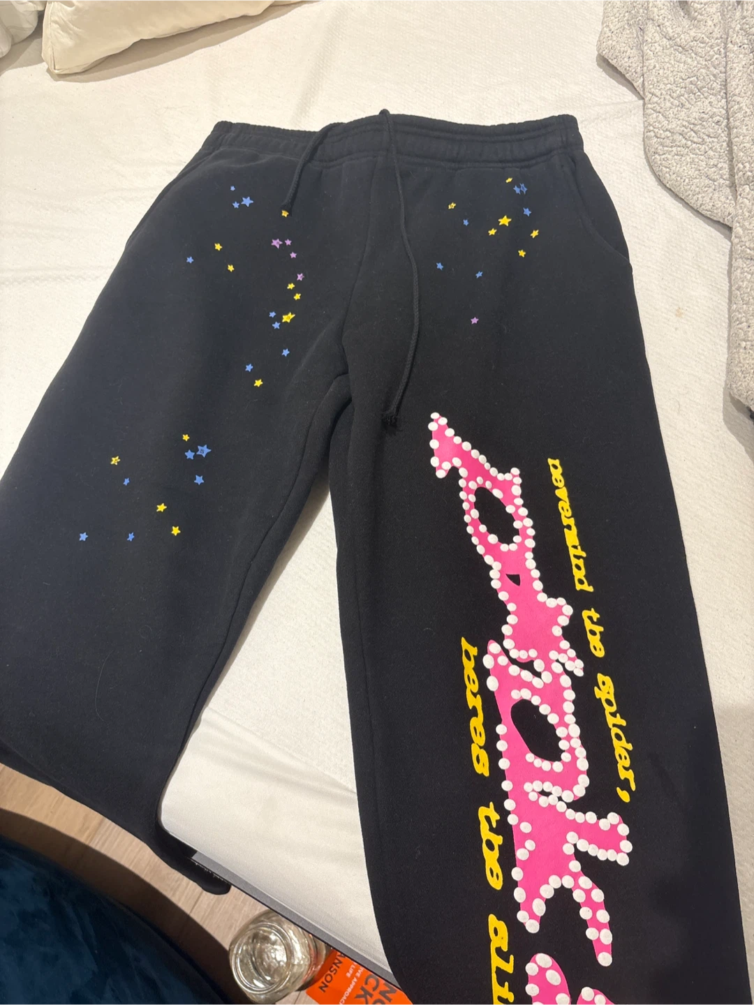 Black Sweatpants with Pink Graphic