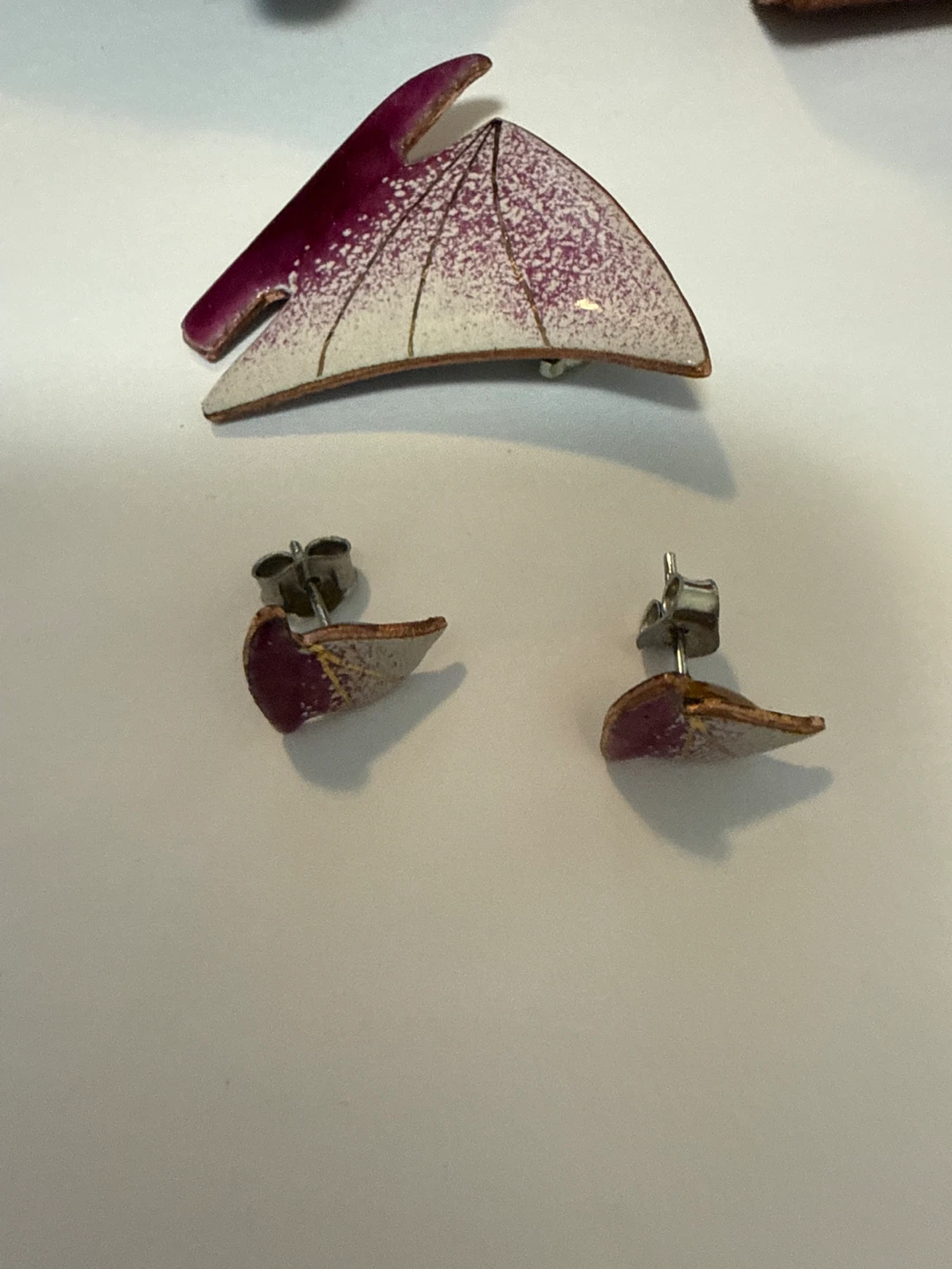 Enamel Sailboat Brooch and Earrings Set