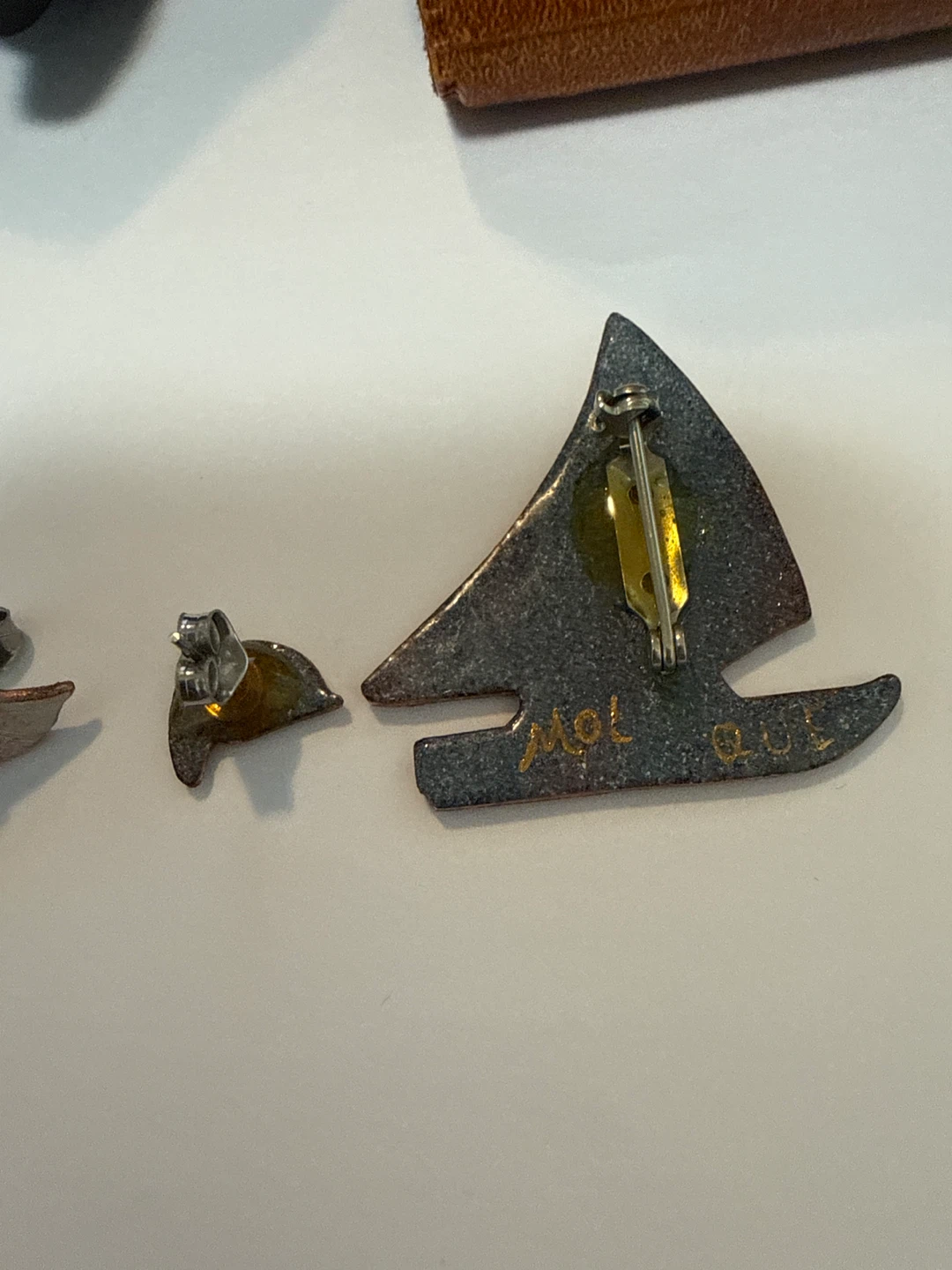 Enamel Sailboat Brooch and Earrings Set - photo 2