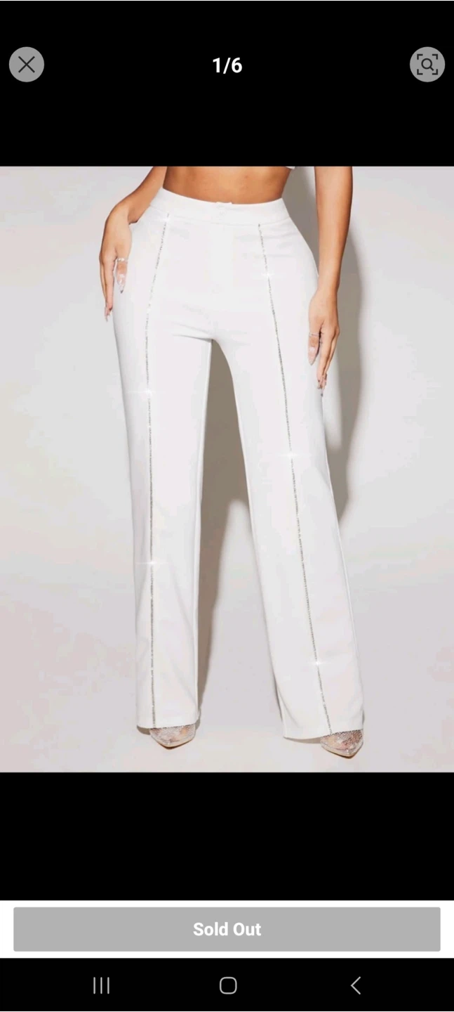 NEW White Wide-Leg Pants with Rhinestone Detail
